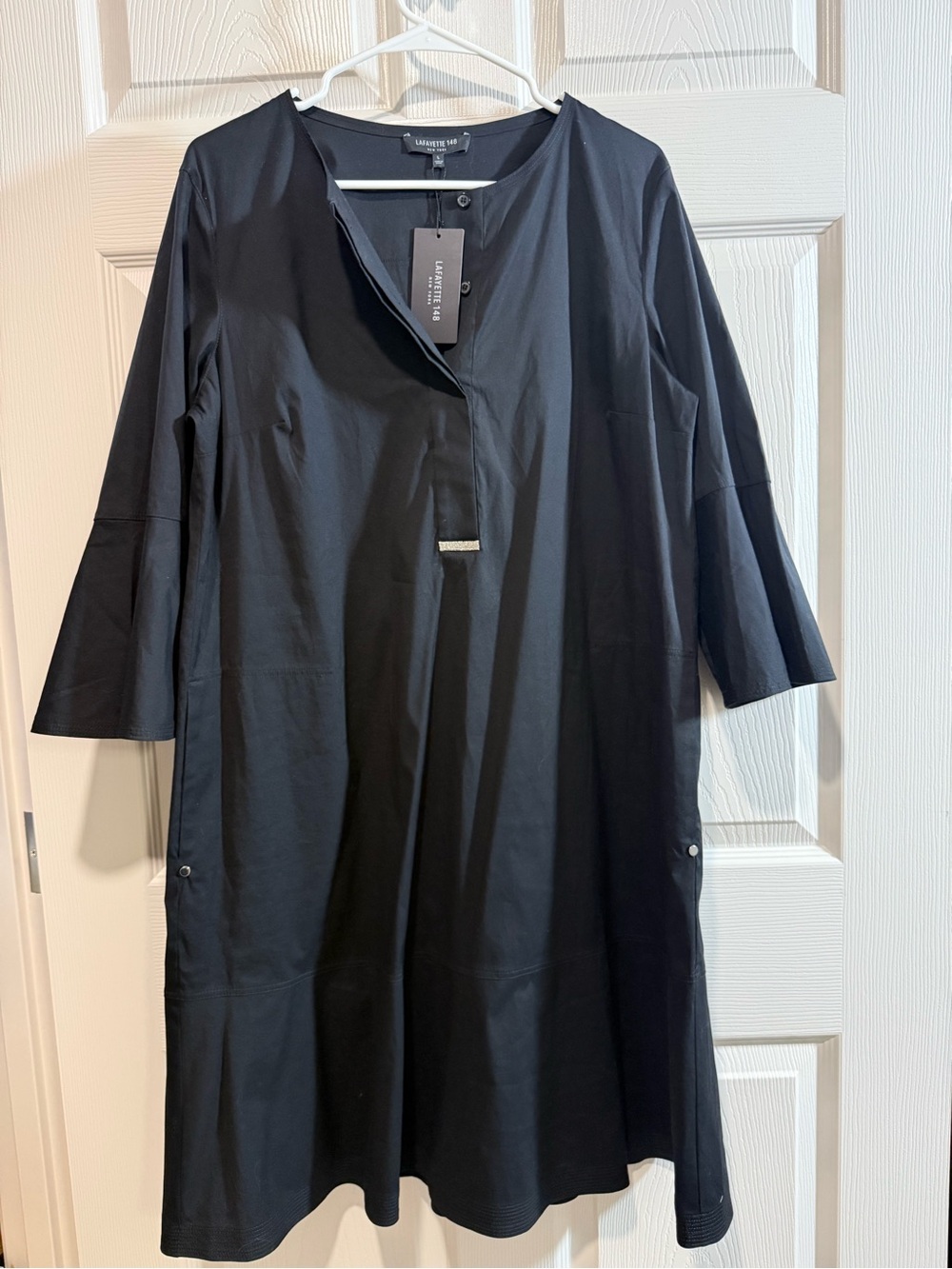 Lafayette 148 New York Black 3/4 Sleeve Shift Dress Women’s Large L NWT